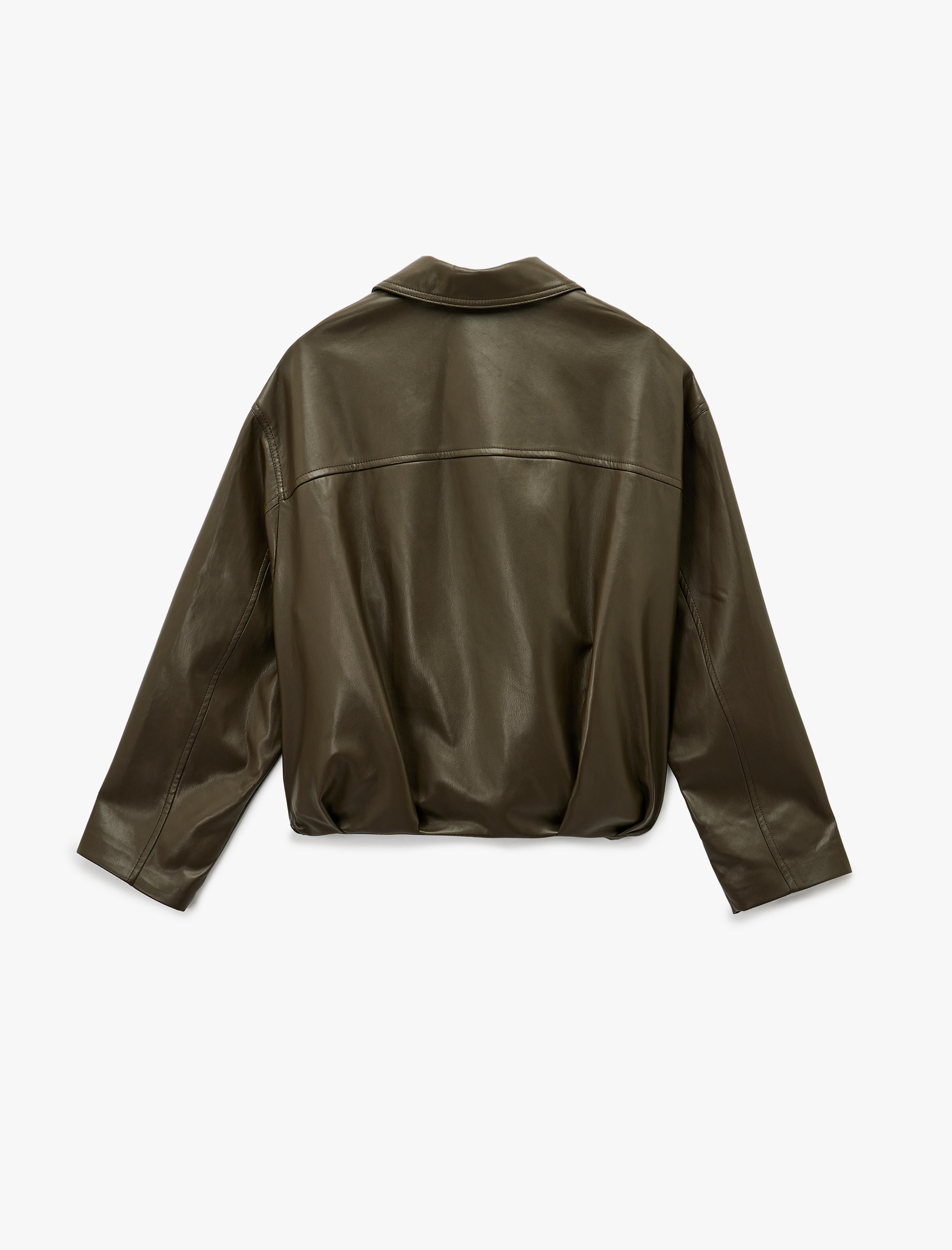   Cepli Fermuarlı Uzun Kollu Oversize Suni Deri Ceket