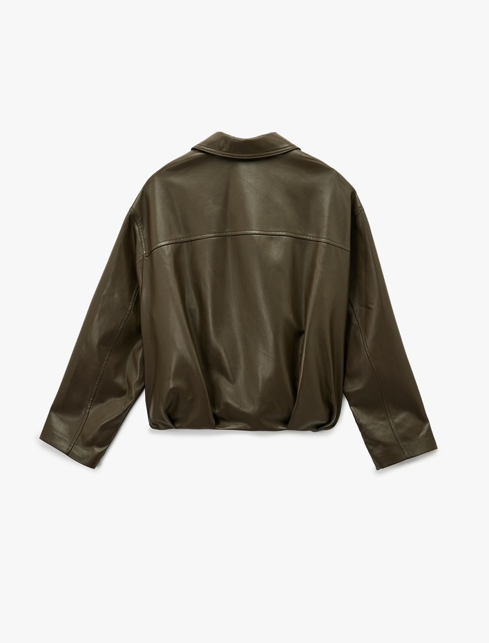  Cepli Fermuarlı Uzun Kollu Oversize Suni Deri Ceket