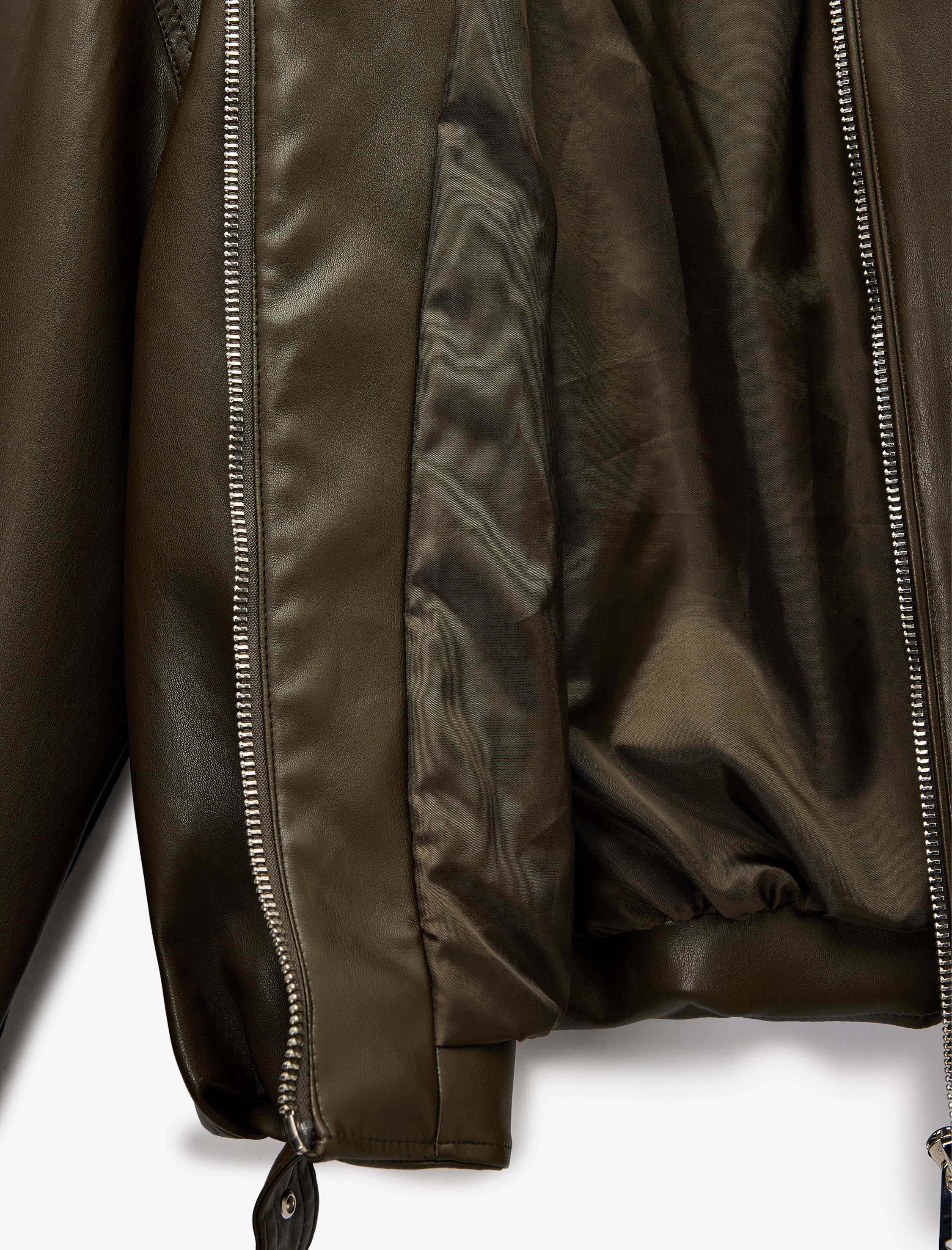   Cepli Fermuarlı Uzun Kollu Oversize Suni Deri Ceket