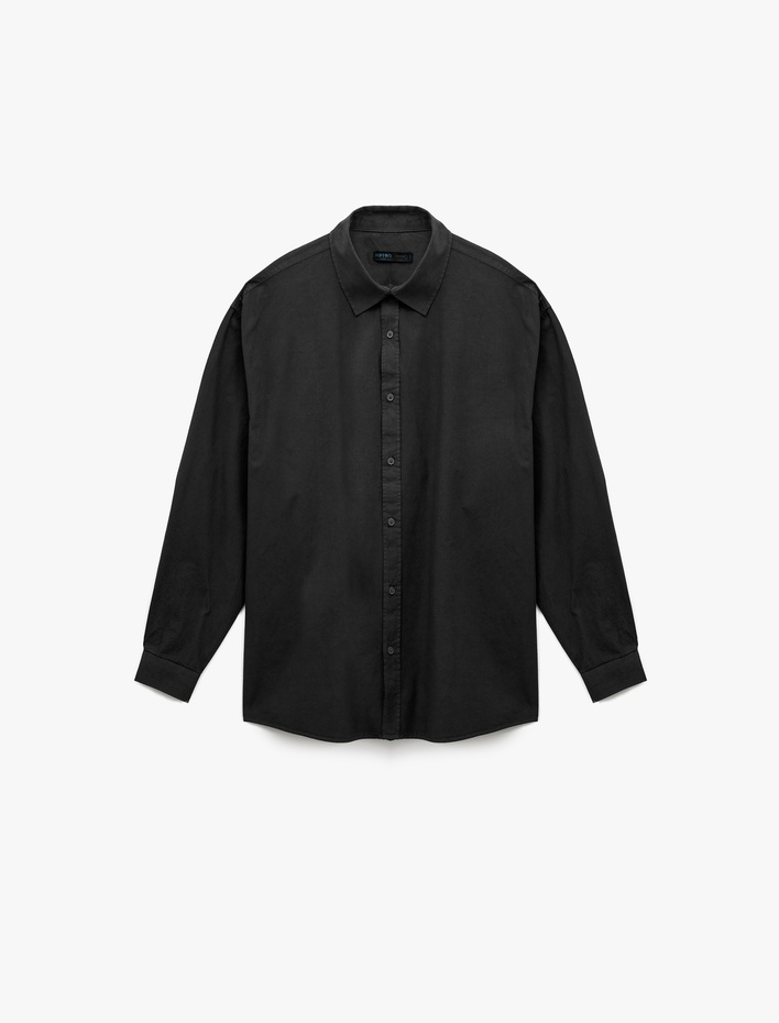  Klasik Yaka Pamuklu Düğmeli Oversize Uzun Kollu Gömlek