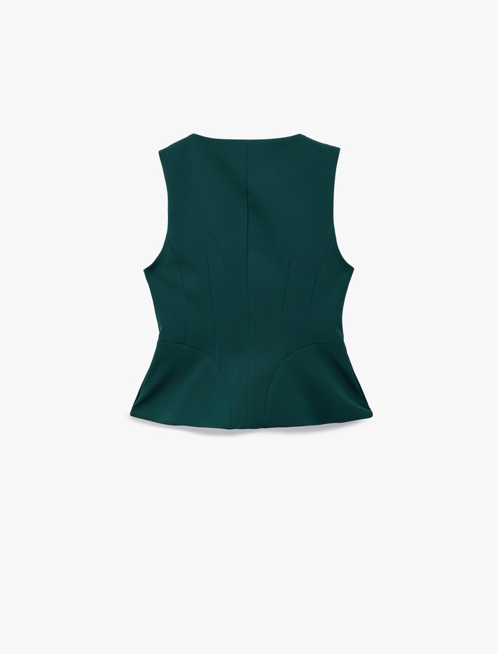  Slim Fit Peplum Kesim V Yaka Düğmeli Blazer Yelek