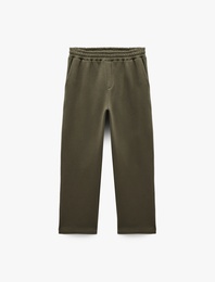 Straight Fit Cep Detaylı Şardonlu Beli Lastikli Kışlık Eşofman Altı