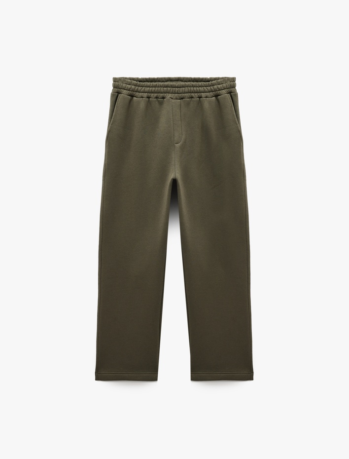  Straight Fit Cep Detaylı Şardonlu Beli Lastikli Kışlık Eşofman Altı