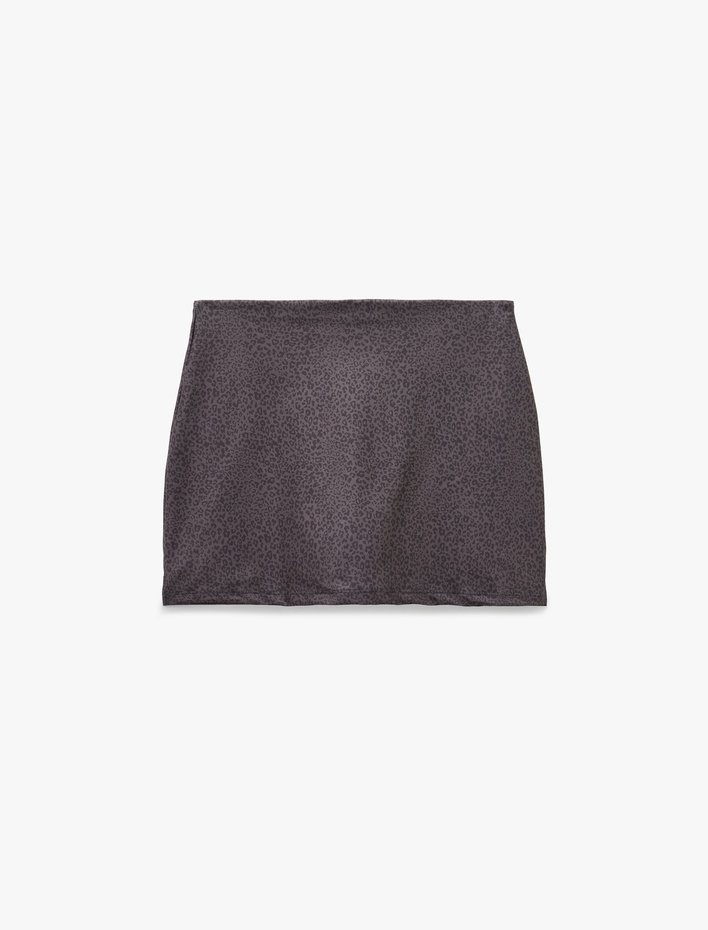  Yüksek Bel Slim Fit Leopar Desenli Spor Mini Şort Etek