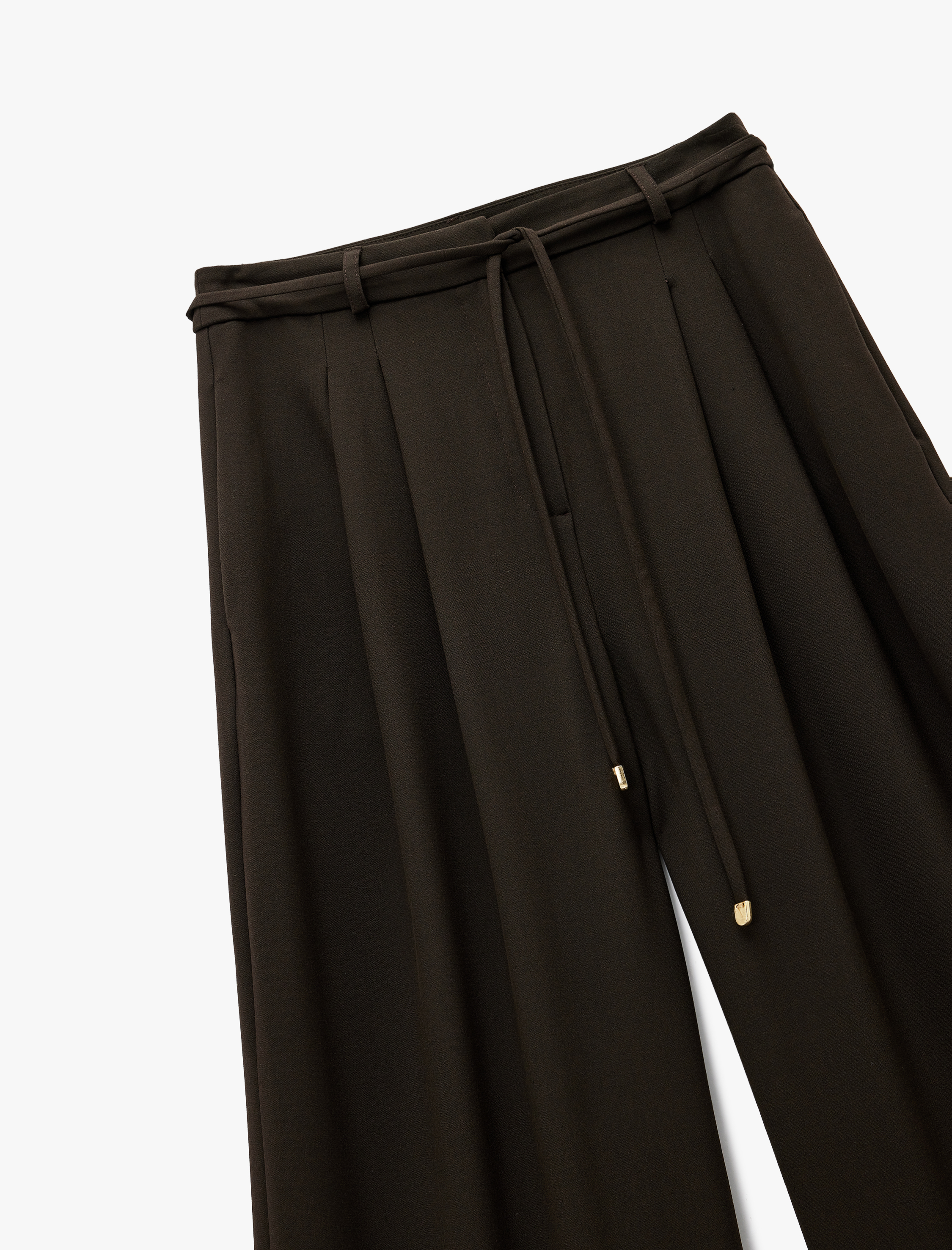   Pile Detaylı Cepli Kemerli Geniş Paça Palazzo Pantolon