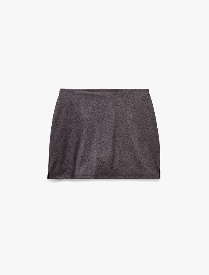  Yüksek Bel Slim Fit Leopar Desenli Spor Mini Şort Etek