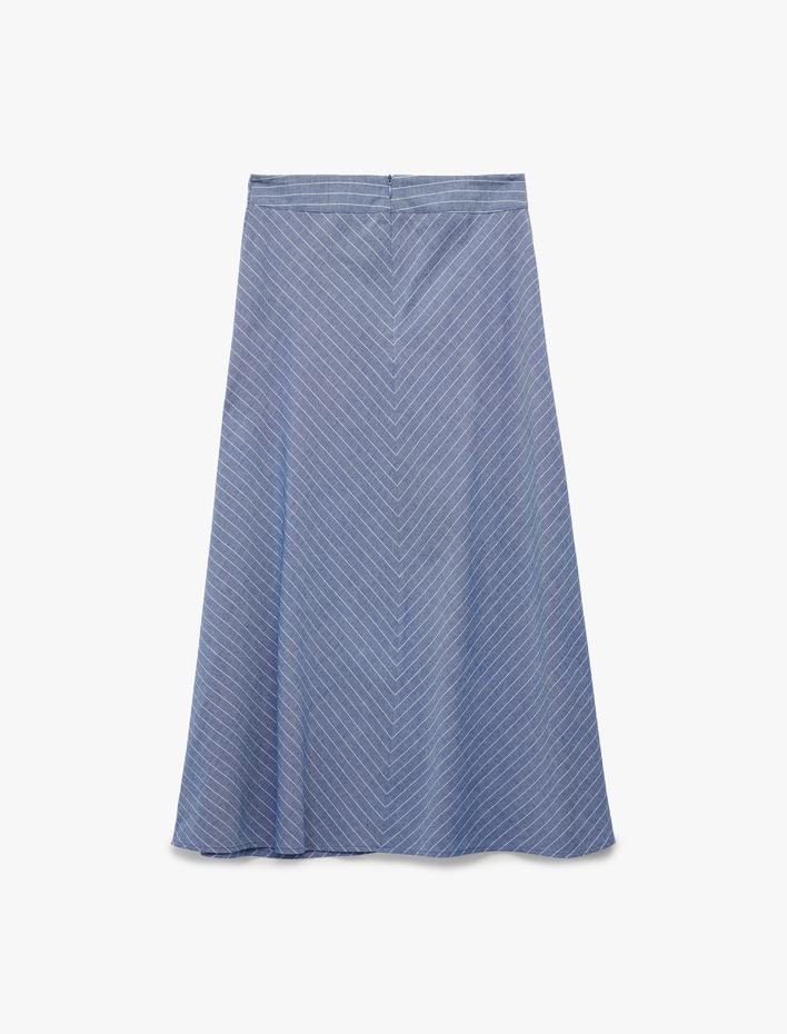  Rahat Kalıp A Kesim Çizgili Midi Etek