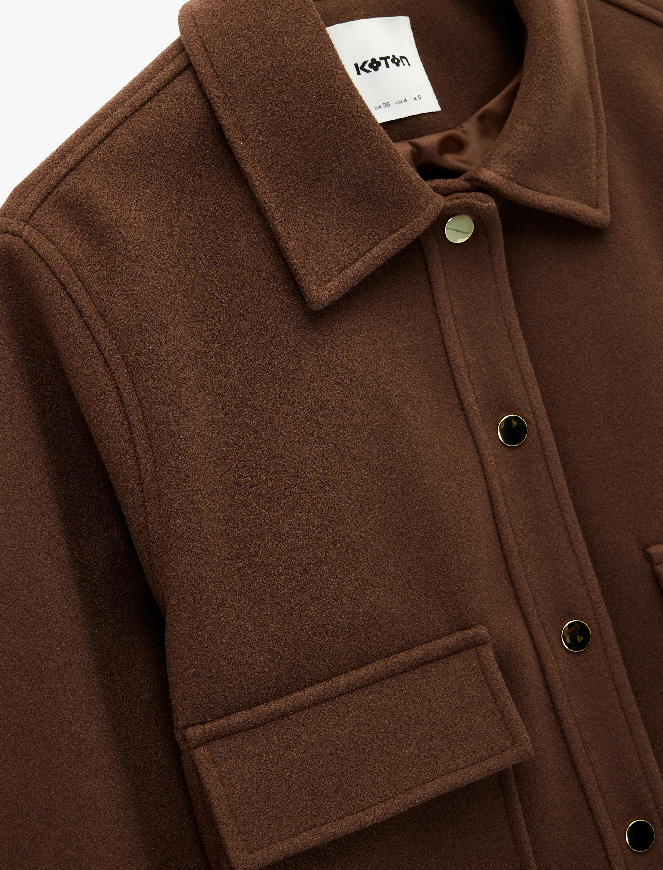   Uzun Kollu Cepli Düğmeli Kısa Kaşe Mont