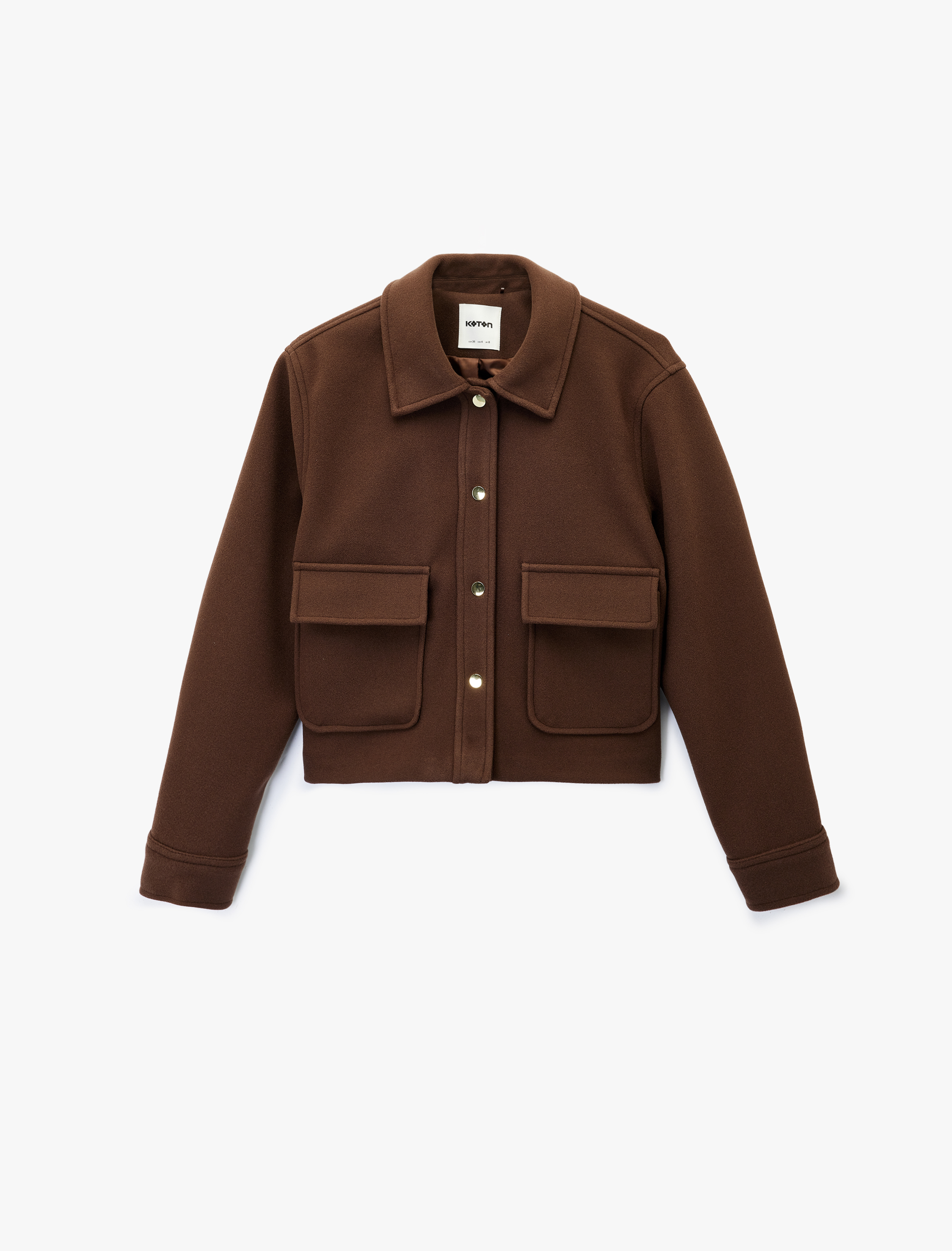   Uzun Kollu Cepli Düğmeli Kısa Kaşe Mont