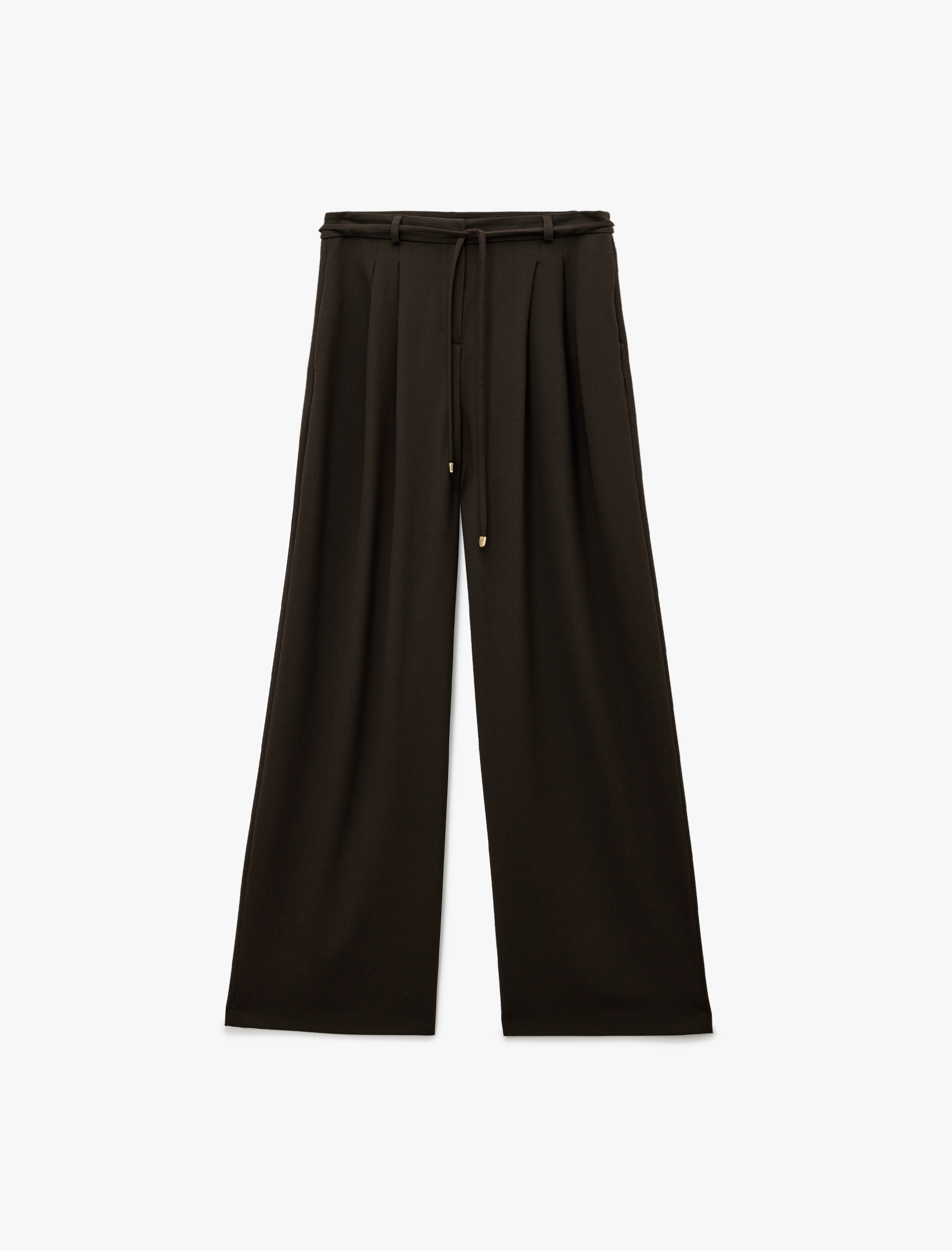   Pile Detaylı Cepli Kemerli Geniş Paça Palazzo Pantolon