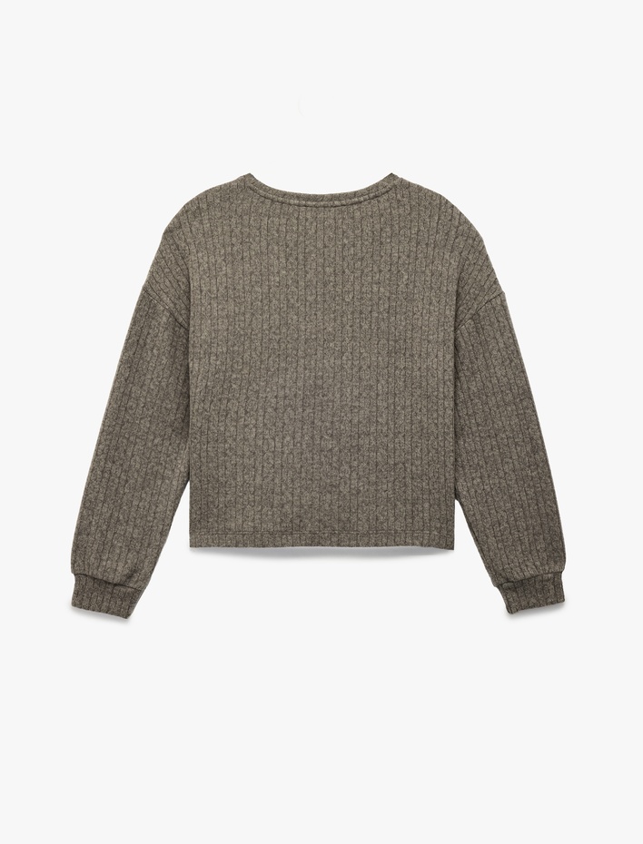  Rahat Kalıp Uzun Kollu Bisiklet Yaka Triko Pijama Üstü