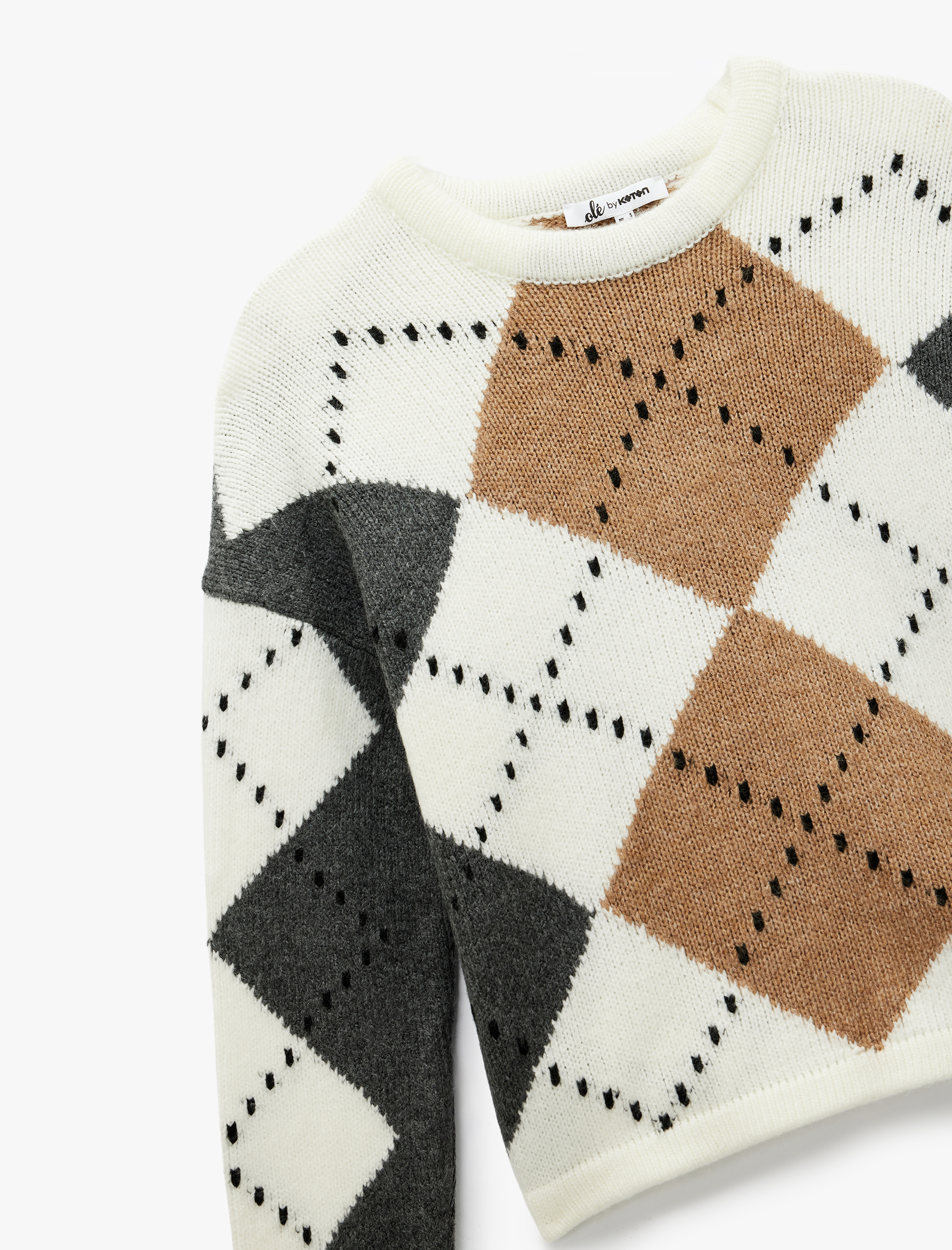   Uzun Kollu Bisiklet Yaka Baklava Desenli Triko Kazak