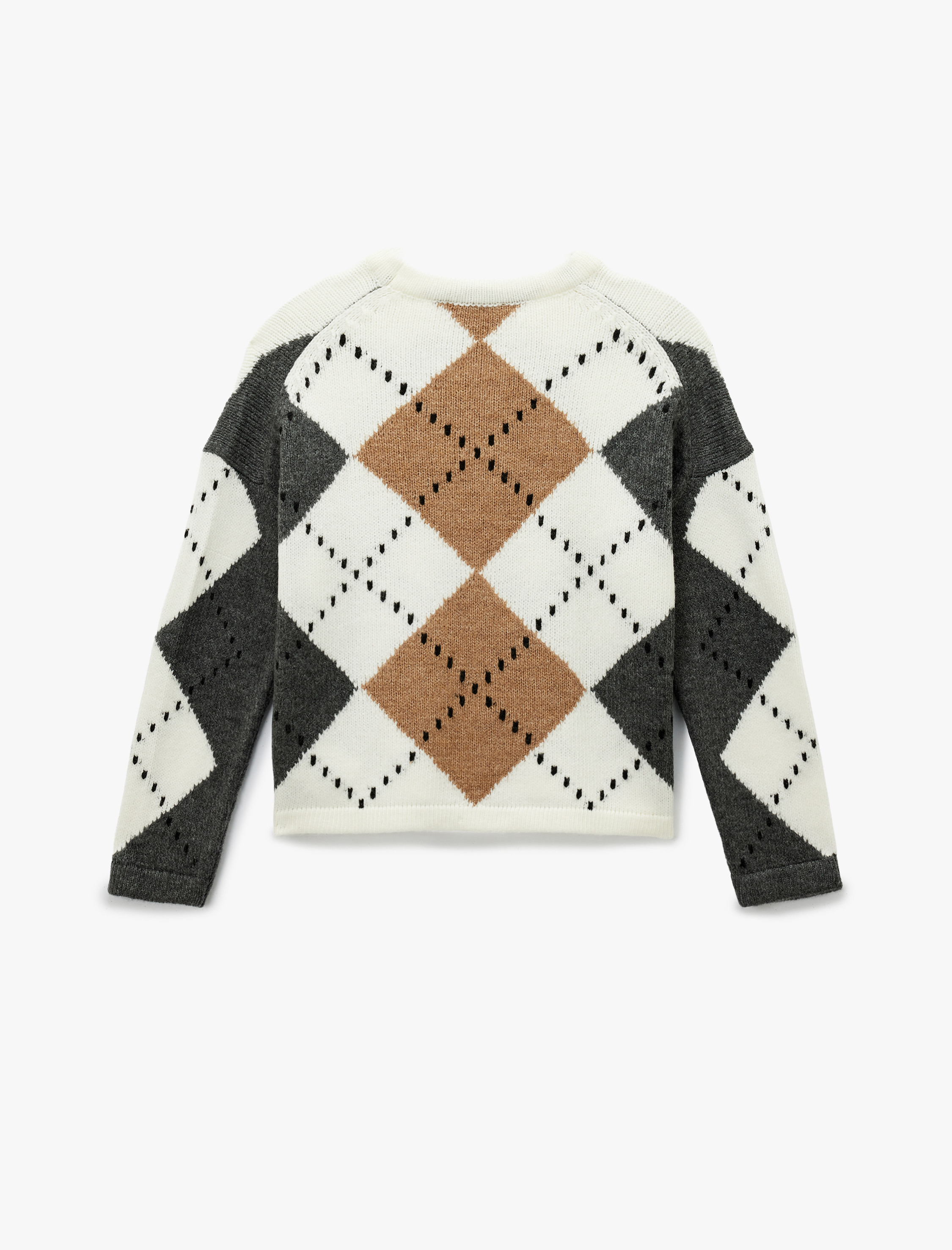   Uzun Kollu Bisiklet Yaka Baklava Desenli Triko Kazak