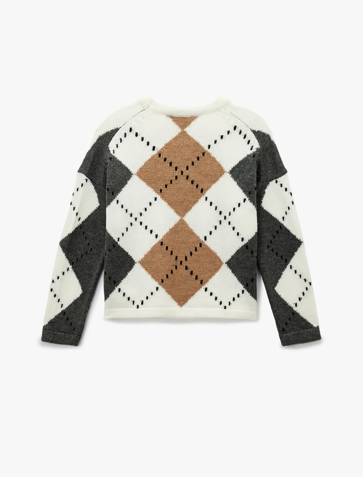  Uzun Kollu Bisiklet Yaka Baklava Desenli Triko Kazak