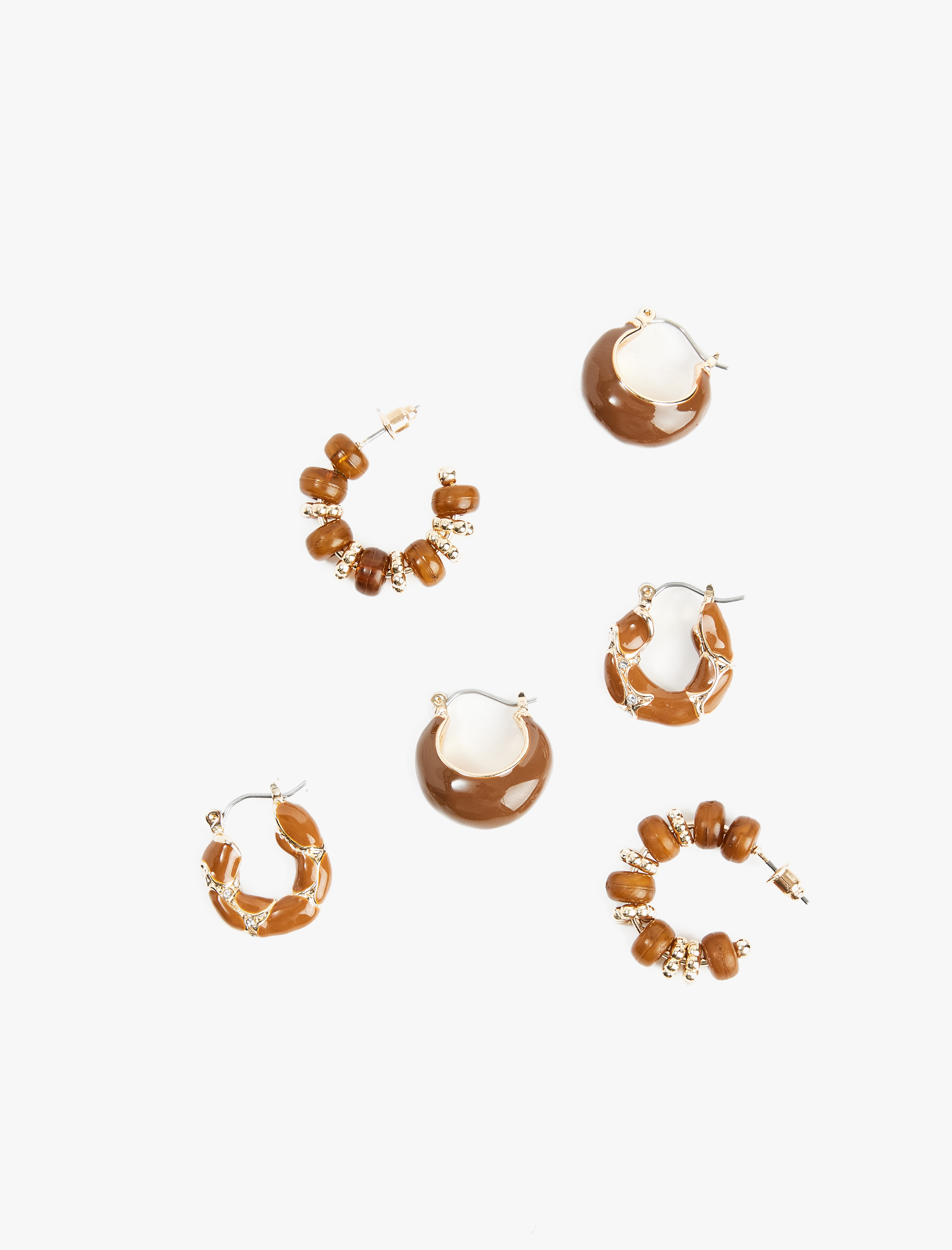  Kadın Boncuklu Taş Detaylı Çelik Karışımlı 3'lü Halka Küpe Seti