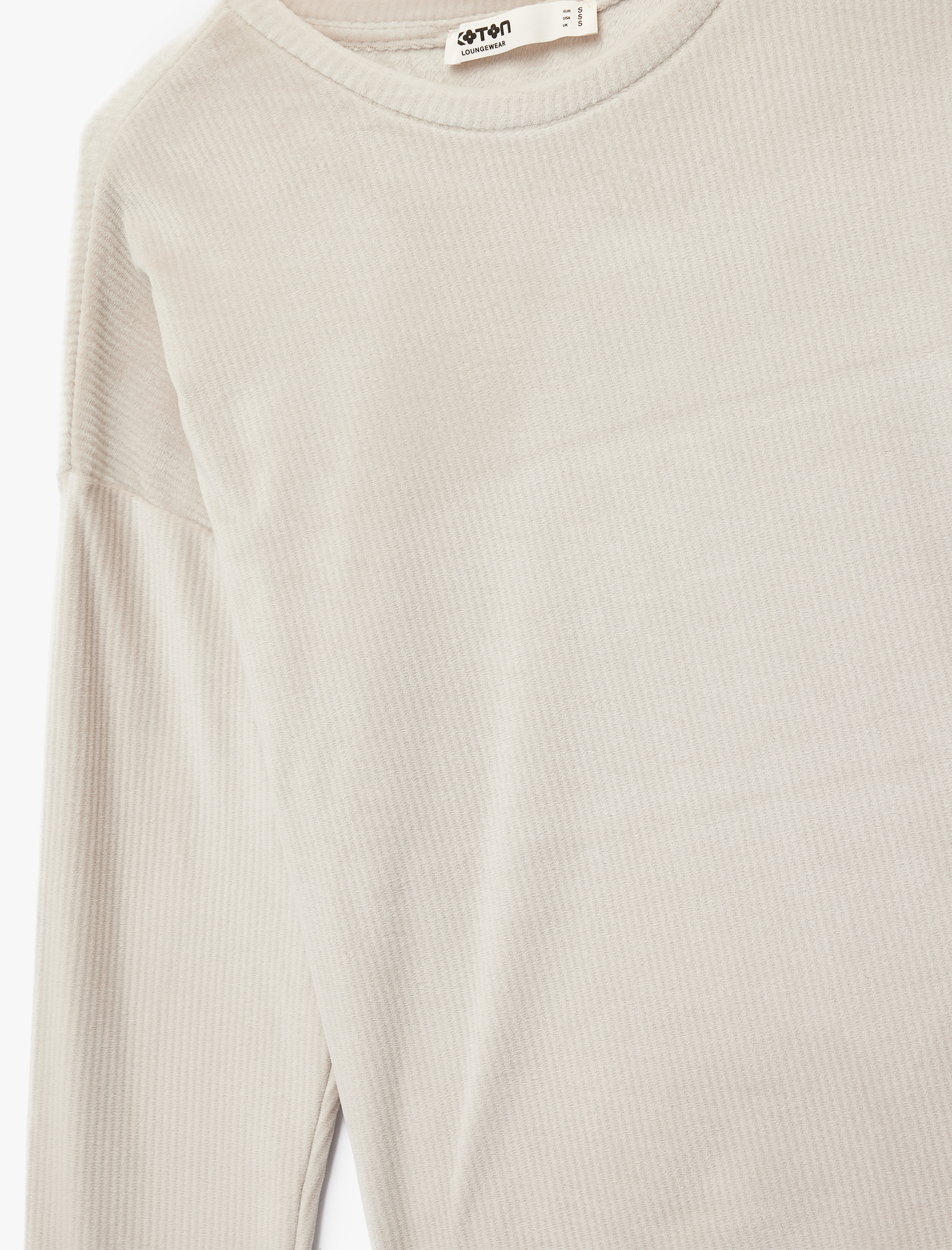   Uzun Kollu Bisiklet Yaka Rahat Kalıp Pijama Üstü