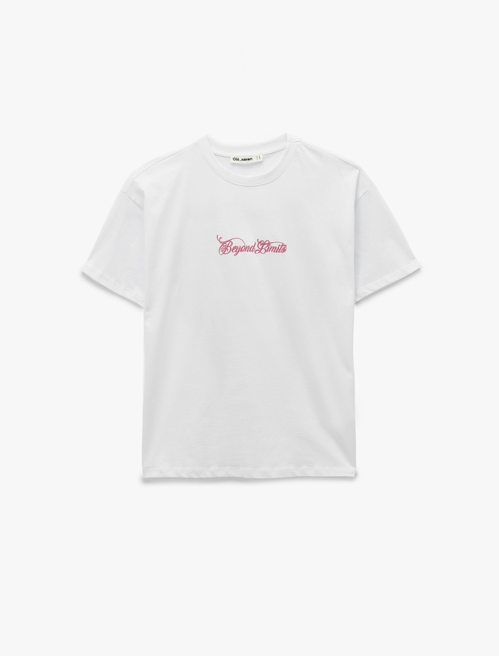  Kısa Kollu Bisiklet Yaka Pamuklu Arkası Baskılı Oversize Tişört