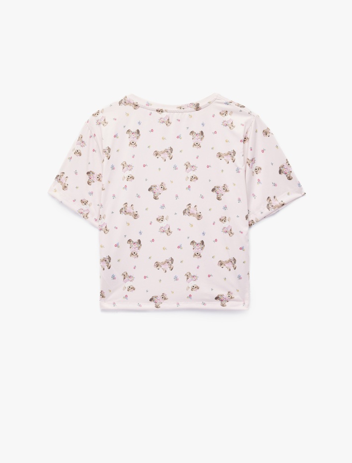  Rahat Kalıp Kısa Kollu Köpek Baskılı Pijama Takımı