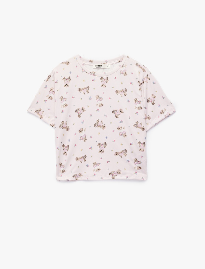  Rahat Kalıp Kısa Kollu Köpek Baskılı Pijama Takımı