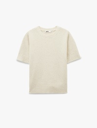 Yarım Kol Bisiklet Yaka Parıltılı Pul İşlemeli Triko Kazak