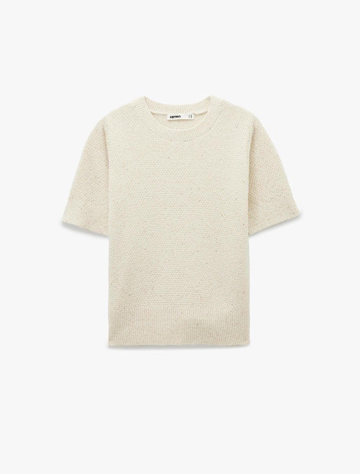  Yarım Kol Bisiklet Yaka Parıltılı Pul İşlemeli Triko Kazak