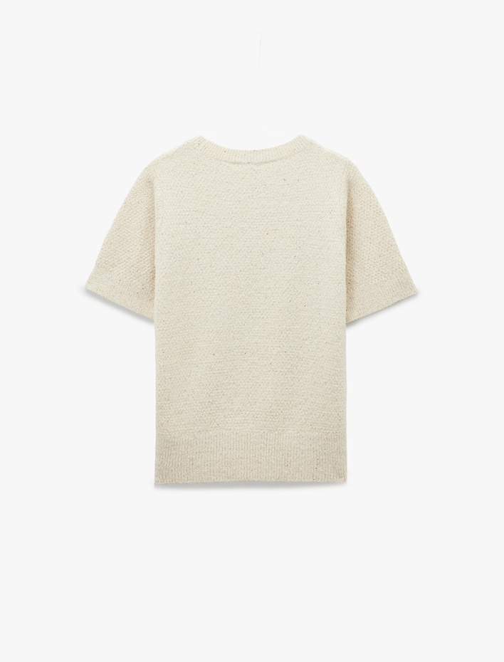  Yarım Kol Bisiklet Yaka Parıltılı Pul İşlemeli Triko Kazak