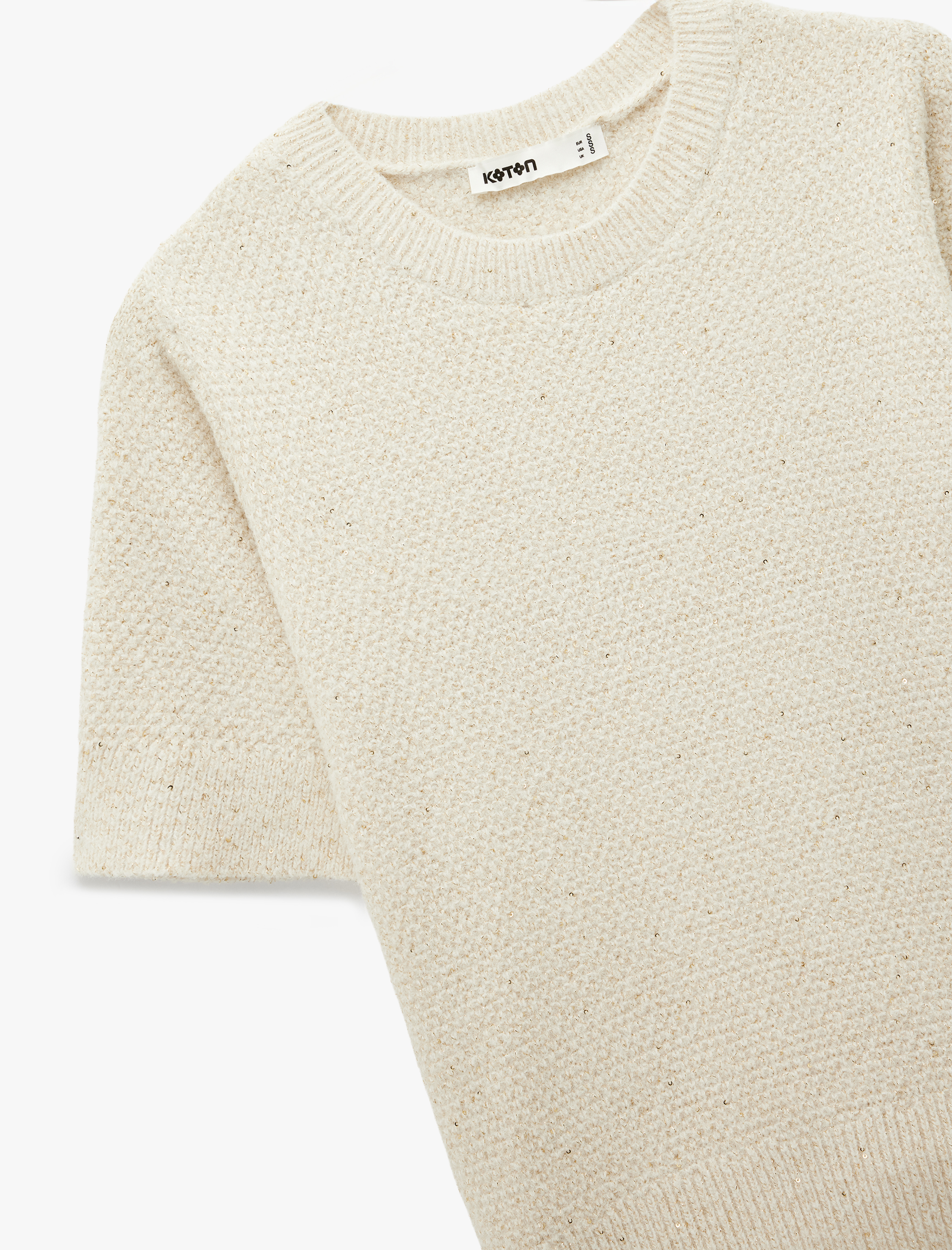   Yarım Kol Bisiklet Yaka Parıltılı Pul İşlemeli Triko Kazak