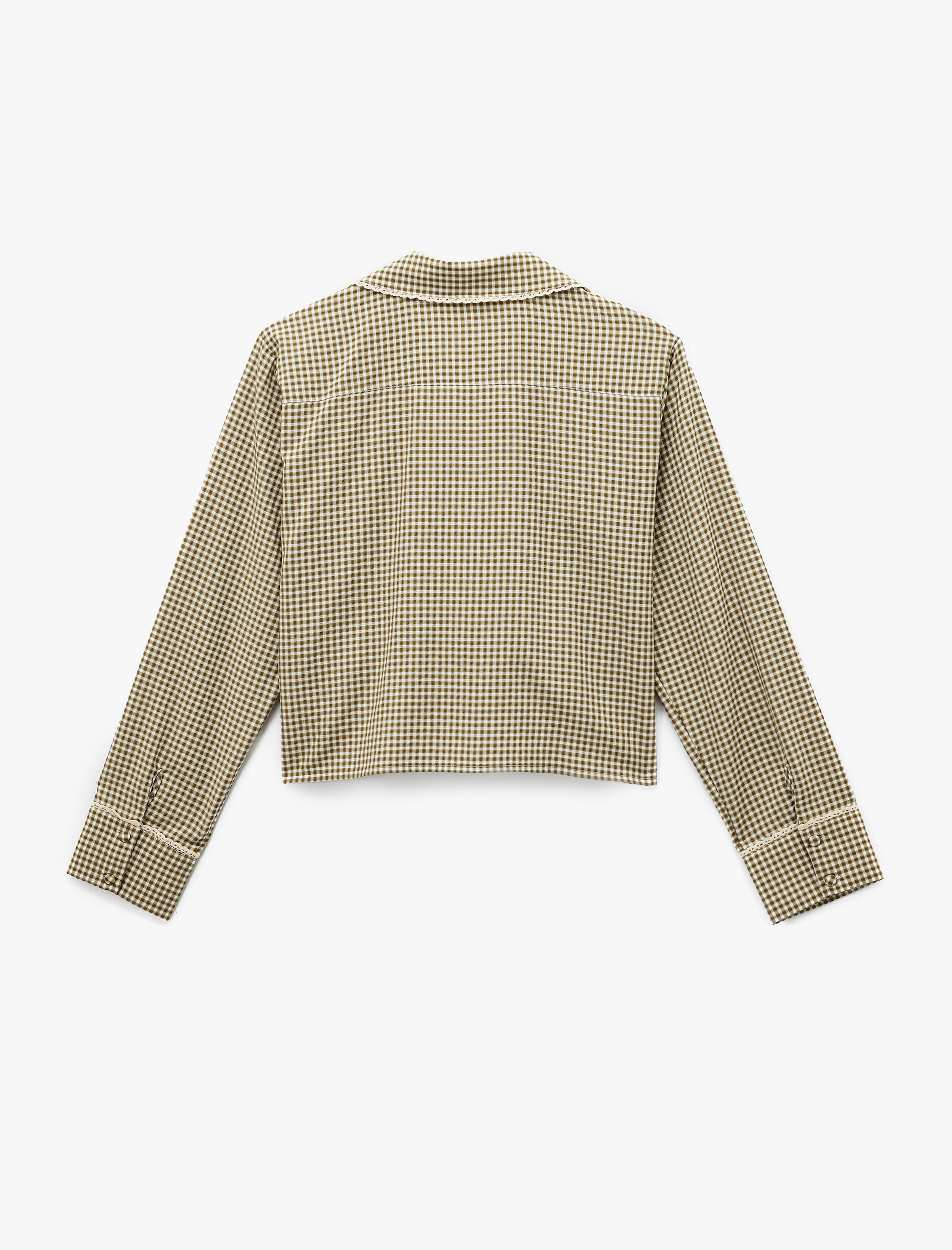   Rahat Kalıp Uzun Kollu Gömlek Yaka Crop Ekoseli Pijama Üstü