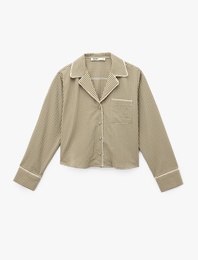 Rahat Kalıp Uzun Kollu Gömlek Yaka Crop Ekoseli Pijama Üstü