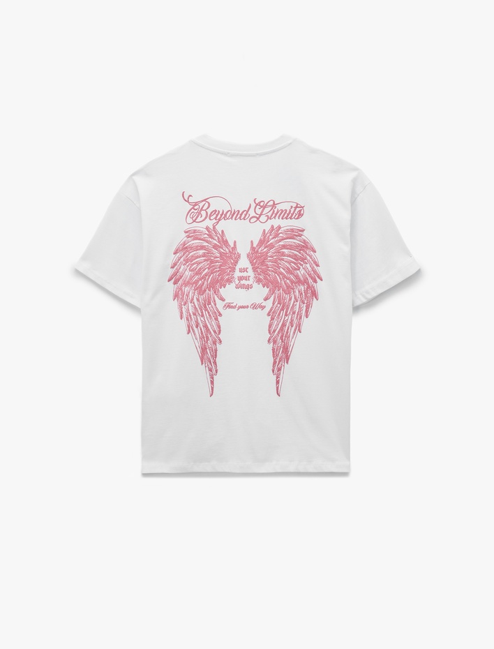  Kısa Kollu Bisiklet Yaka Pamuklu Arkası Baskılı Oversize Tişört