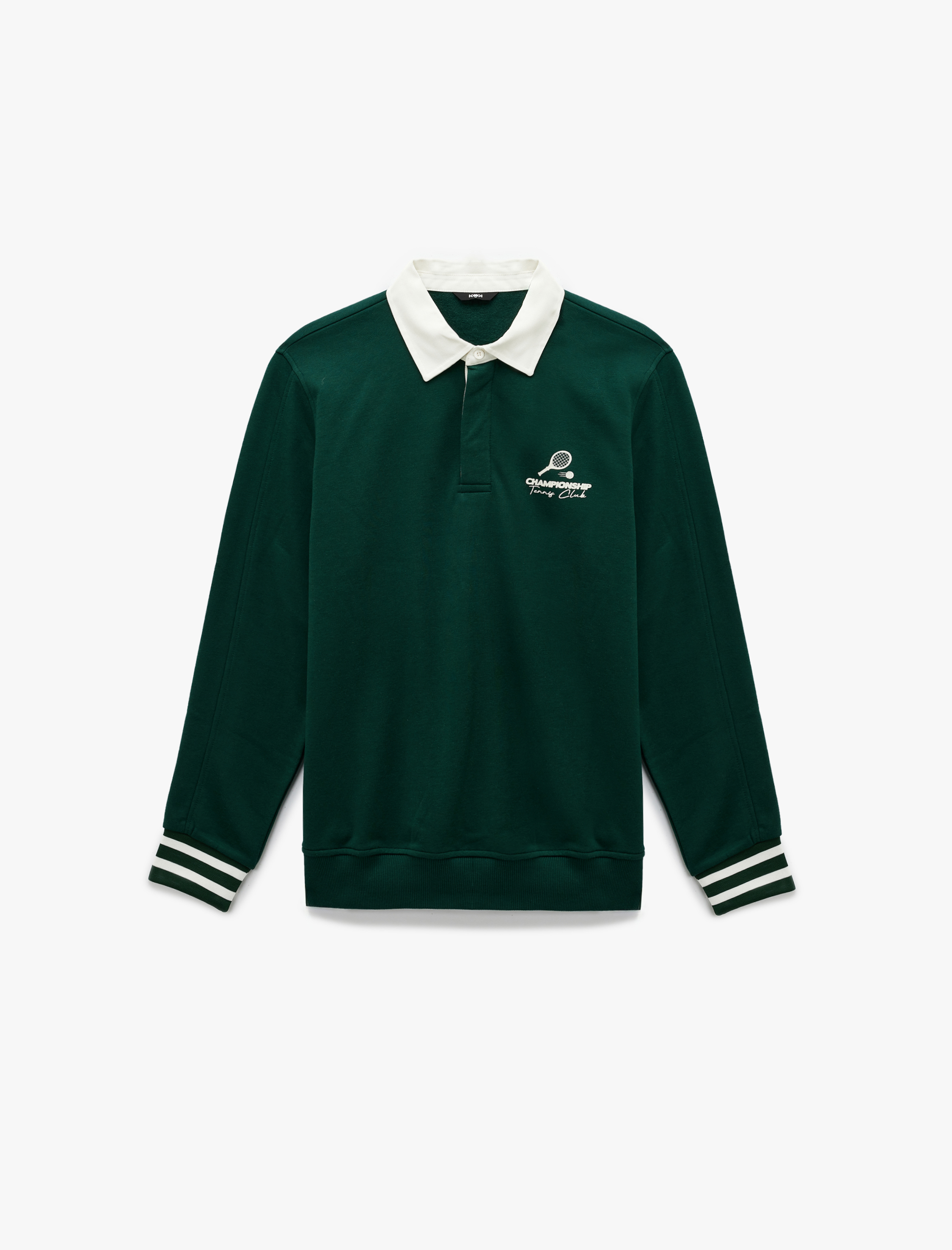   Regular Fit Renk Kontrastlı Çizgili Polo Yaka Baskılı Sweatshirt