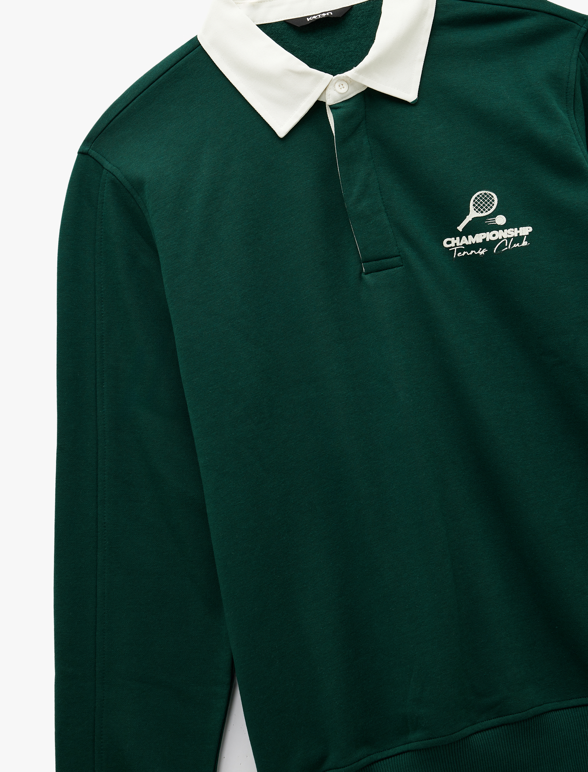   Regular Fit Renk Kontrastlı Çizgili Polo Yaka Baskılı Sweatshirt