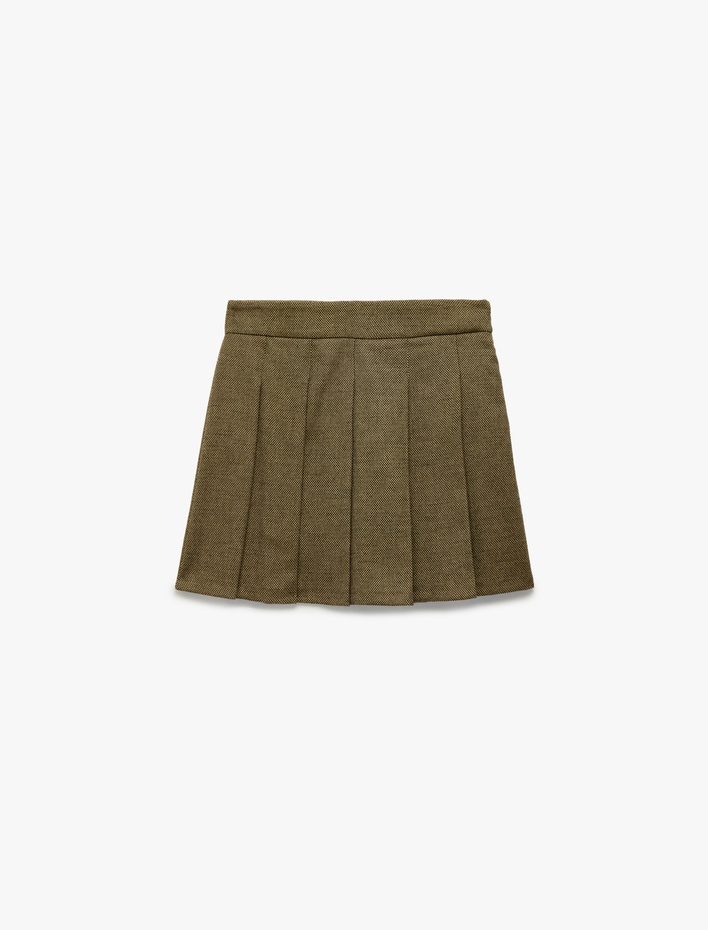  Slim Fit Kalın Pileli Mini Etek