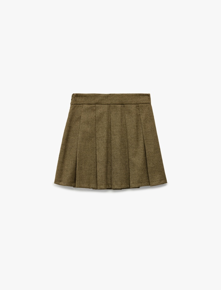  Slim Fit Kalın Pileli Mini Etek