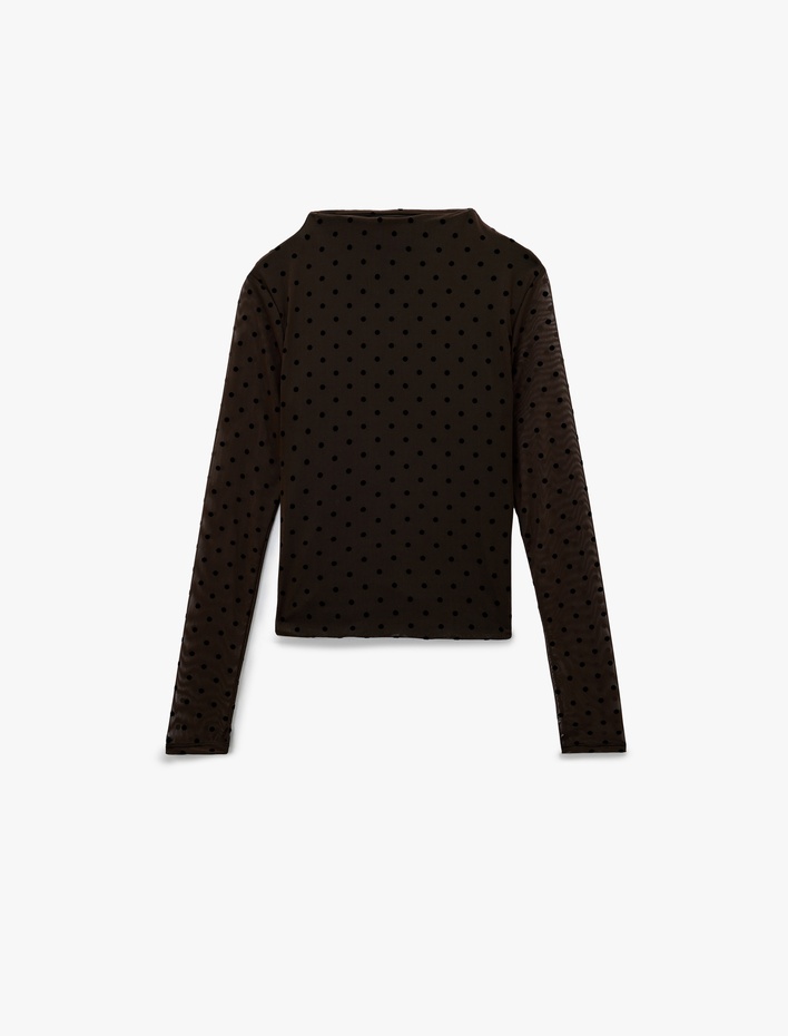  Regular Fit Drapeli Uzun Kollu Dik Yaka Bluz