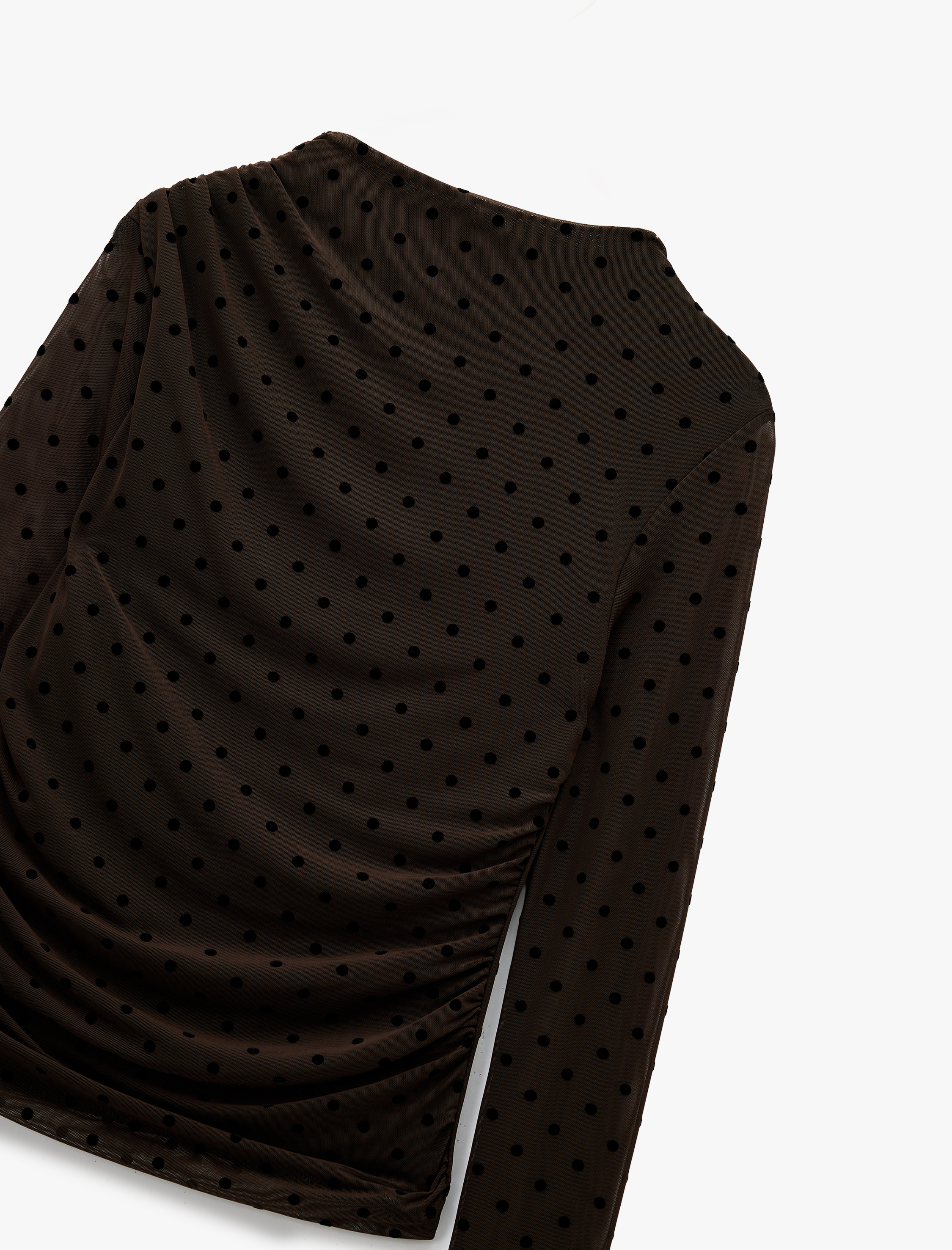   Regular Fit Drapeli Uzun Kollu Dik Yaka Bluz