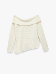 Koton X Sibil Çetinkaya - Slim Fit Uzun Kollu Omzu Açık Peluş Kazak