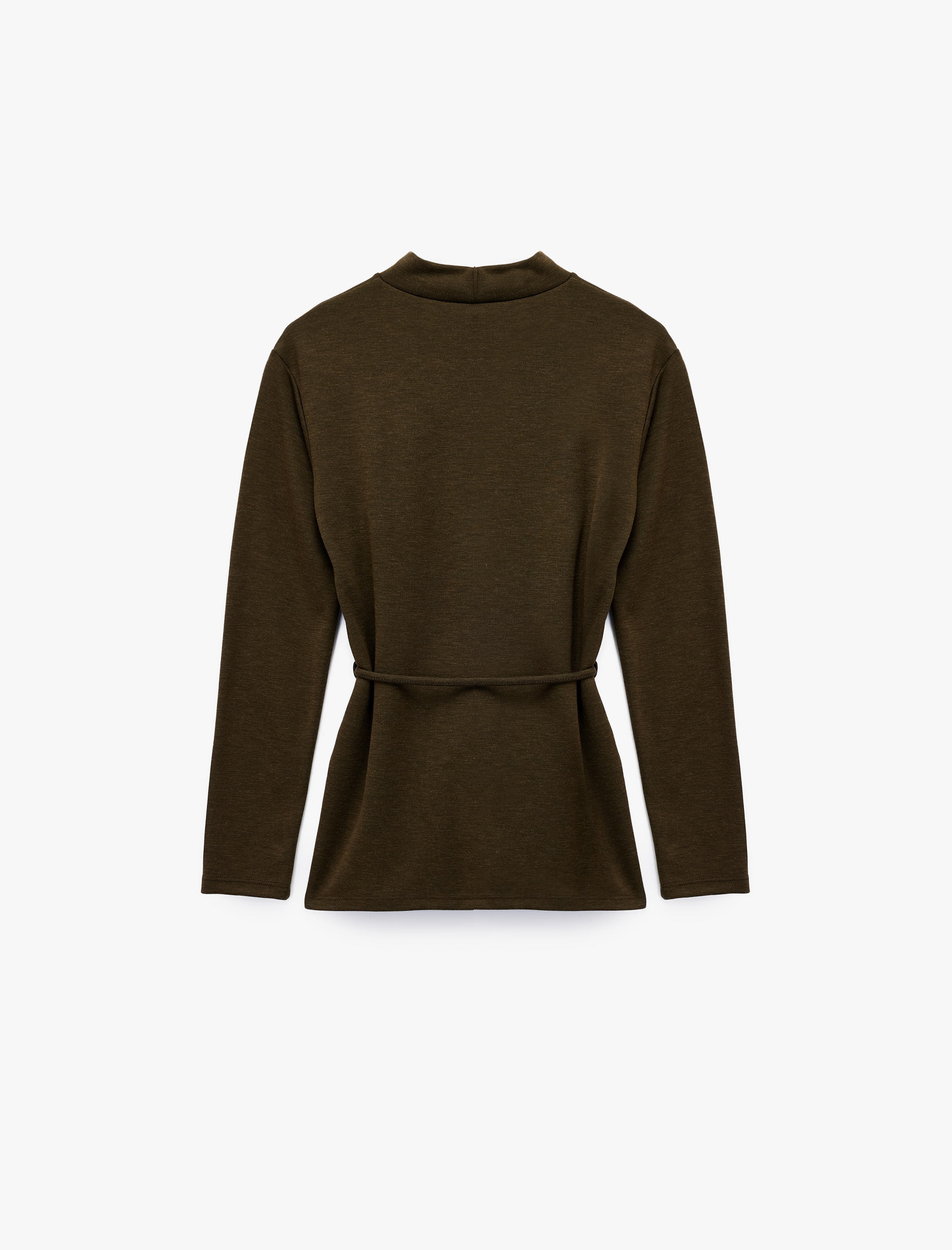   Slim Fit Uzun Kollu Hafif Dik Yaka Kemerli Tişört