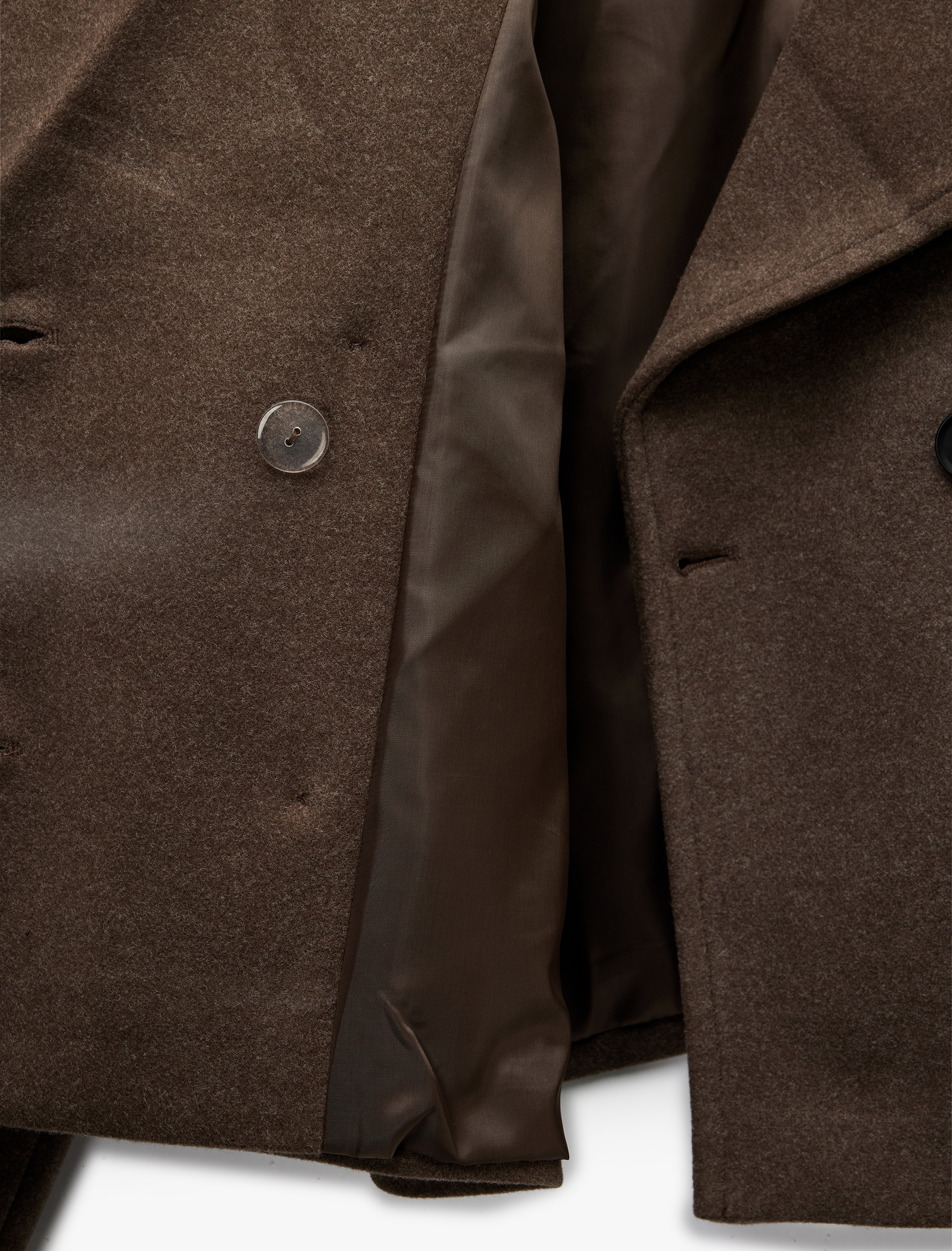   Kısa Kaşe Kaban Kruvaze Düğmeli Uzun Kollu Cepli