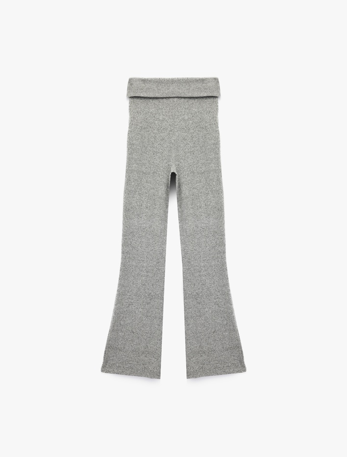  Viskon Karışımlı Katlı Yüksek Bel İspanyol Paça Tayt Pantolon