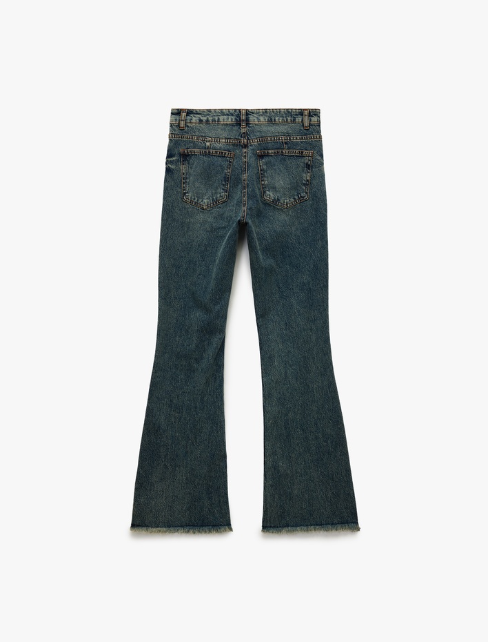  Koton X Sibil Çetinkaya - Dar Kesim Nervürlü İspanyol Paça Jean Pantolon - Flare Jeans