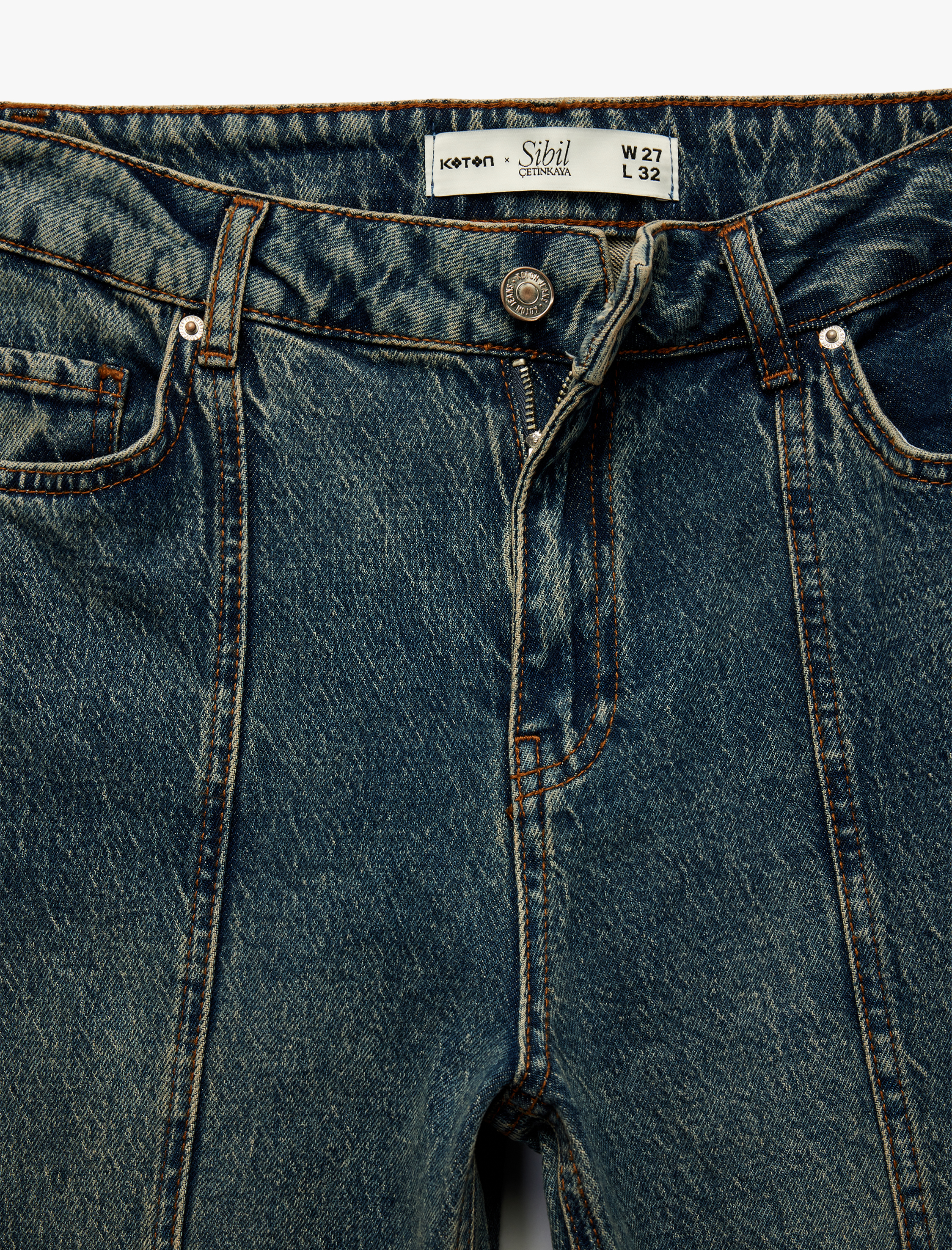   Koton X Sibil Çetinkaya - Dar Kesim Nervürlü İspanyol Paça Jean Pantolon - Flare Jeans