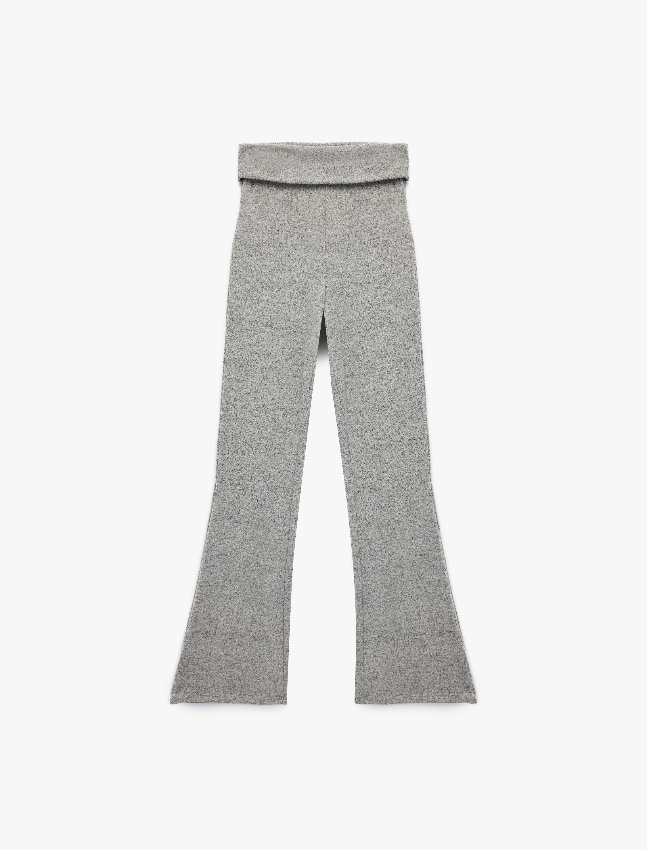   Viskon Karışımlı Katlı Yüksek Bel İspanyol Paça Tayt Pantolon