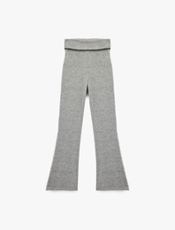 Viskon Karışımlı Katlı Yüksek Bel İspanyol Paça Tayt Pantolon