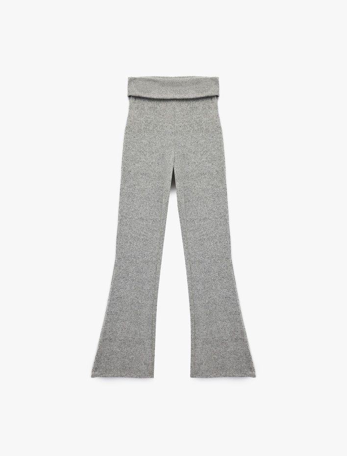  Viskon Karışımlı Katlı Yüksek Bel İspanyol Paça Tayt Pantolon