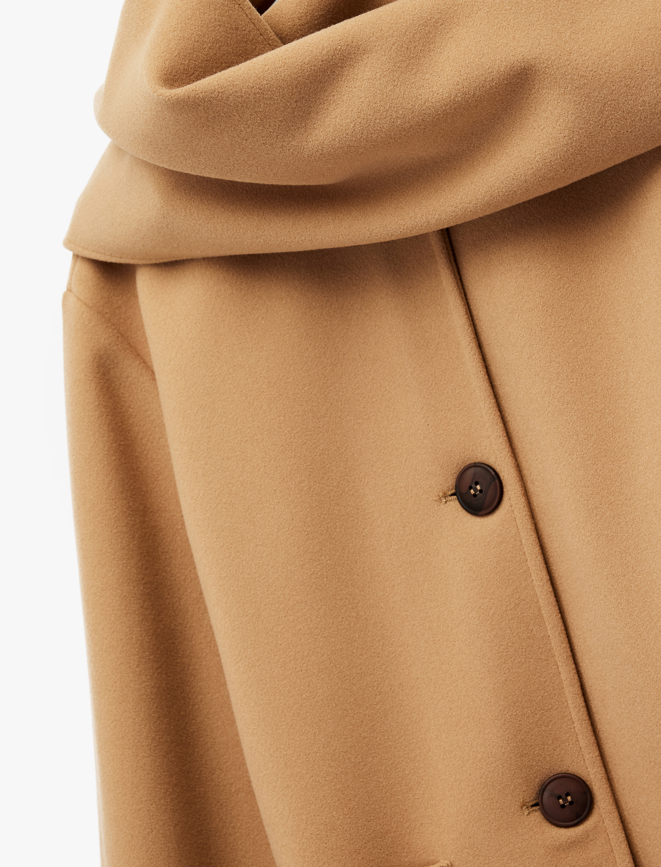   Uzun Kollu Cepli Düğmeli Şal Yaka Atkılı Kaşe Kaban