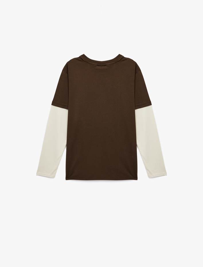 Erkek Çocuk Uzun Kollu Bisiklet Yaka Baskılı Pamuklu Tişört