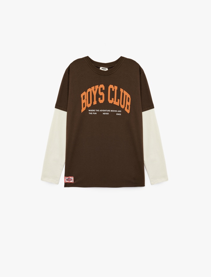 Erkek Çocuk Uzun Kollu Bisiklet Yaka Baskılı Pamuklu Tişört