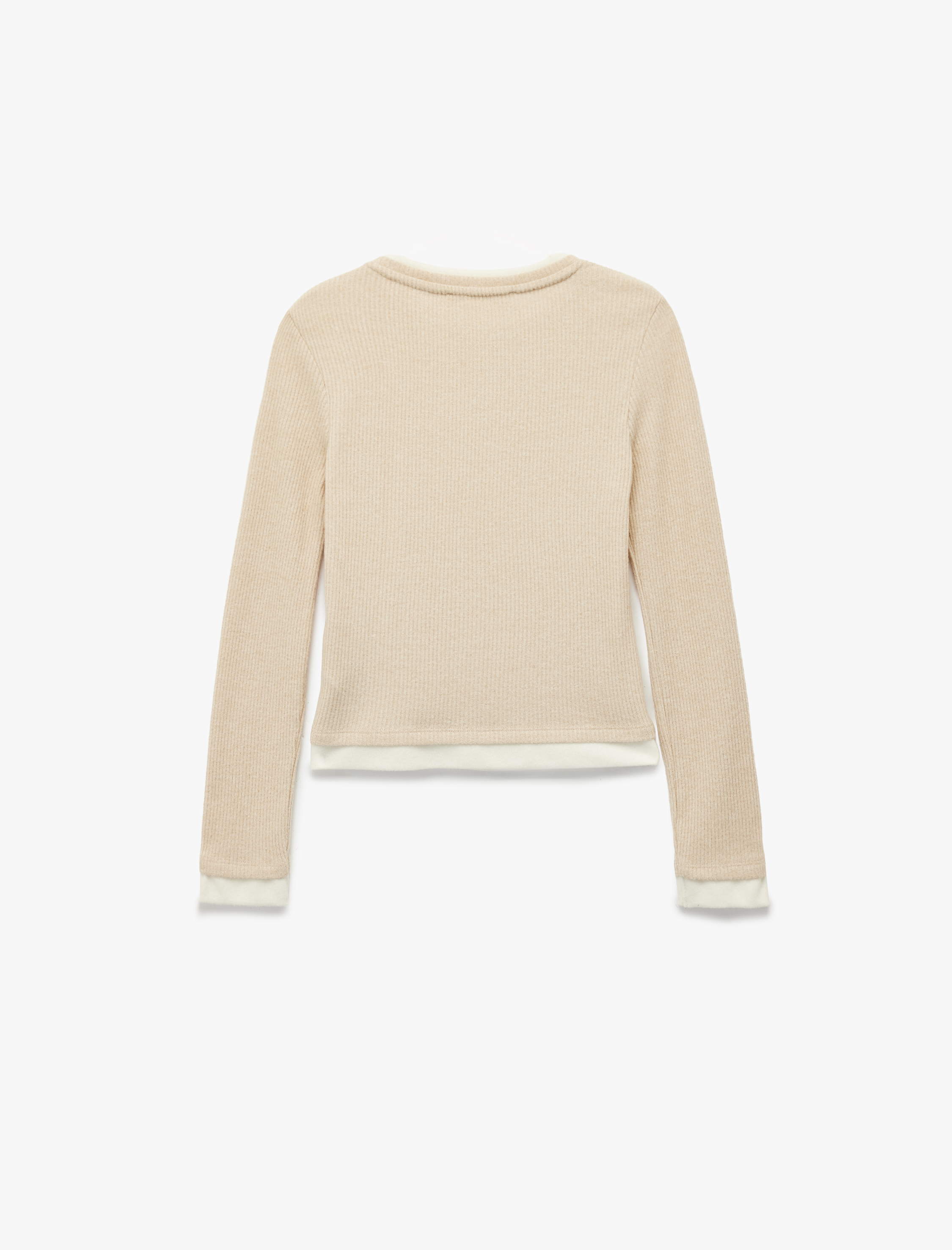   Slim Fit Bisiklet Yaka Viskon Karışımlı Uzun Kollu Tişört