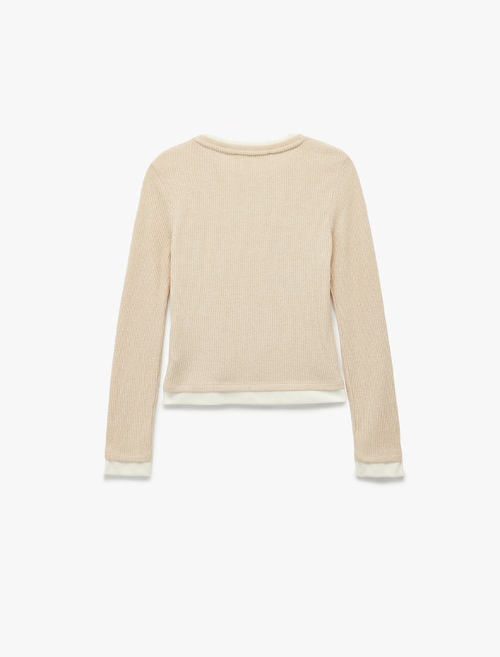  Slim Fit Bisiklet Yaka Viskon Karışımlı Uzun Kollu Tişört